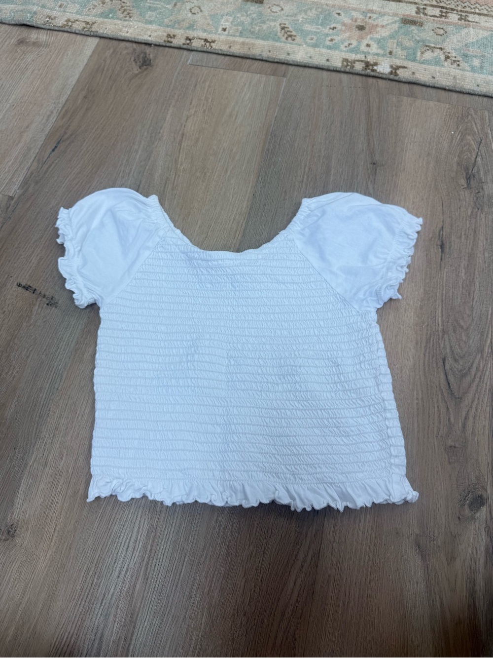 Mayoral White Smocked Puff Sleeve Crop Top